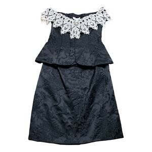 Vintage Scott McClintock Two Piece Skirt Dress Set Size 10 Black Lace